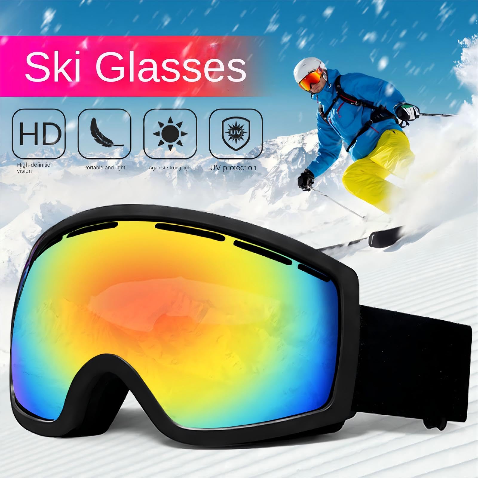 Lunettes de Ski d'extérieur Les Lunettes de Ski Alpin pour Hommes et Femmes Peuvent Porter des Lunettes antibuée, Coupe-Vent et Protection, Peuvent Porter des Lunettes de Ski pour la myopie