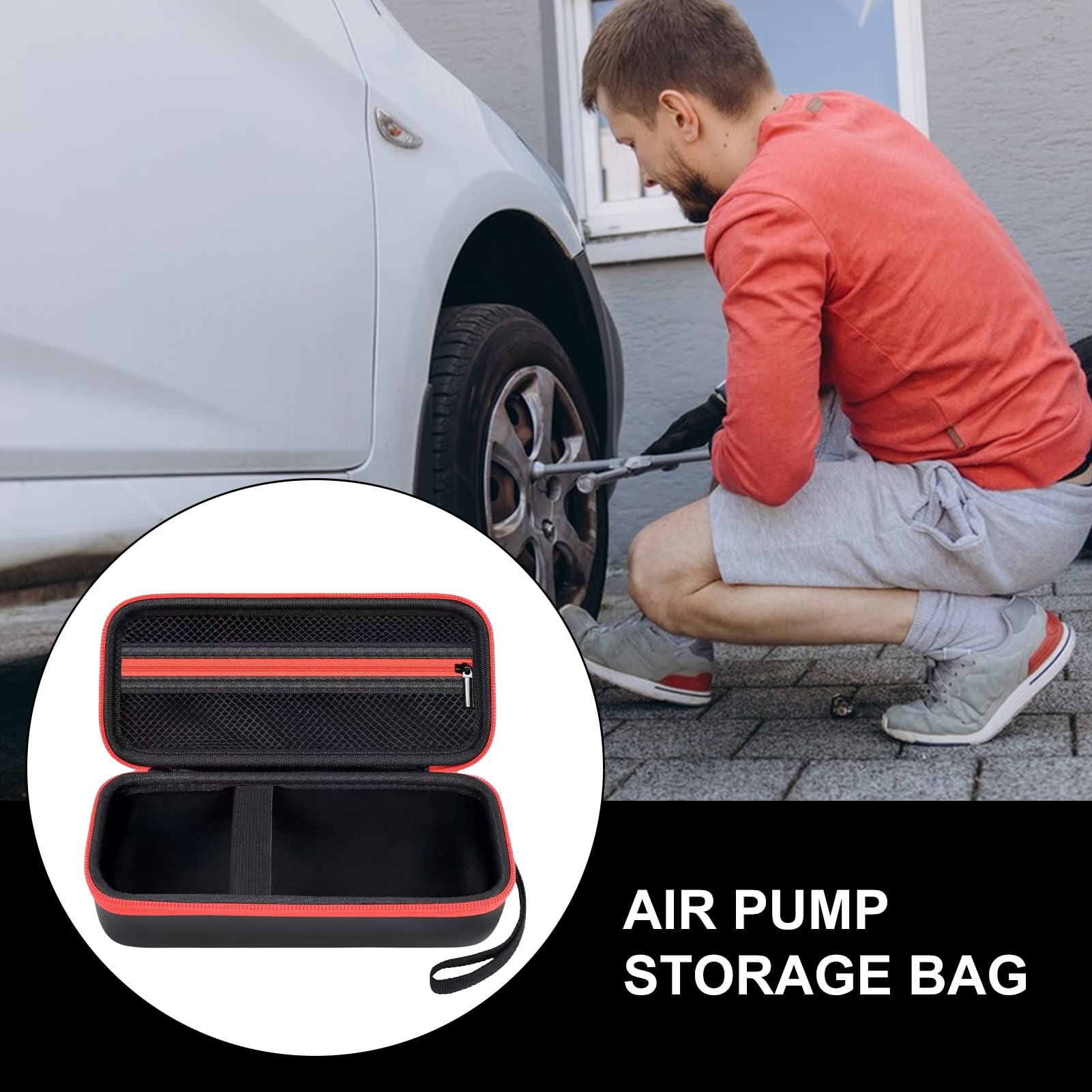 Funda para compresor de aire, bolsa de transporte para inflador, accesorios de reparación de automóviles, soporte inflador para viajes por carretera, camping, viajes, vacaciones