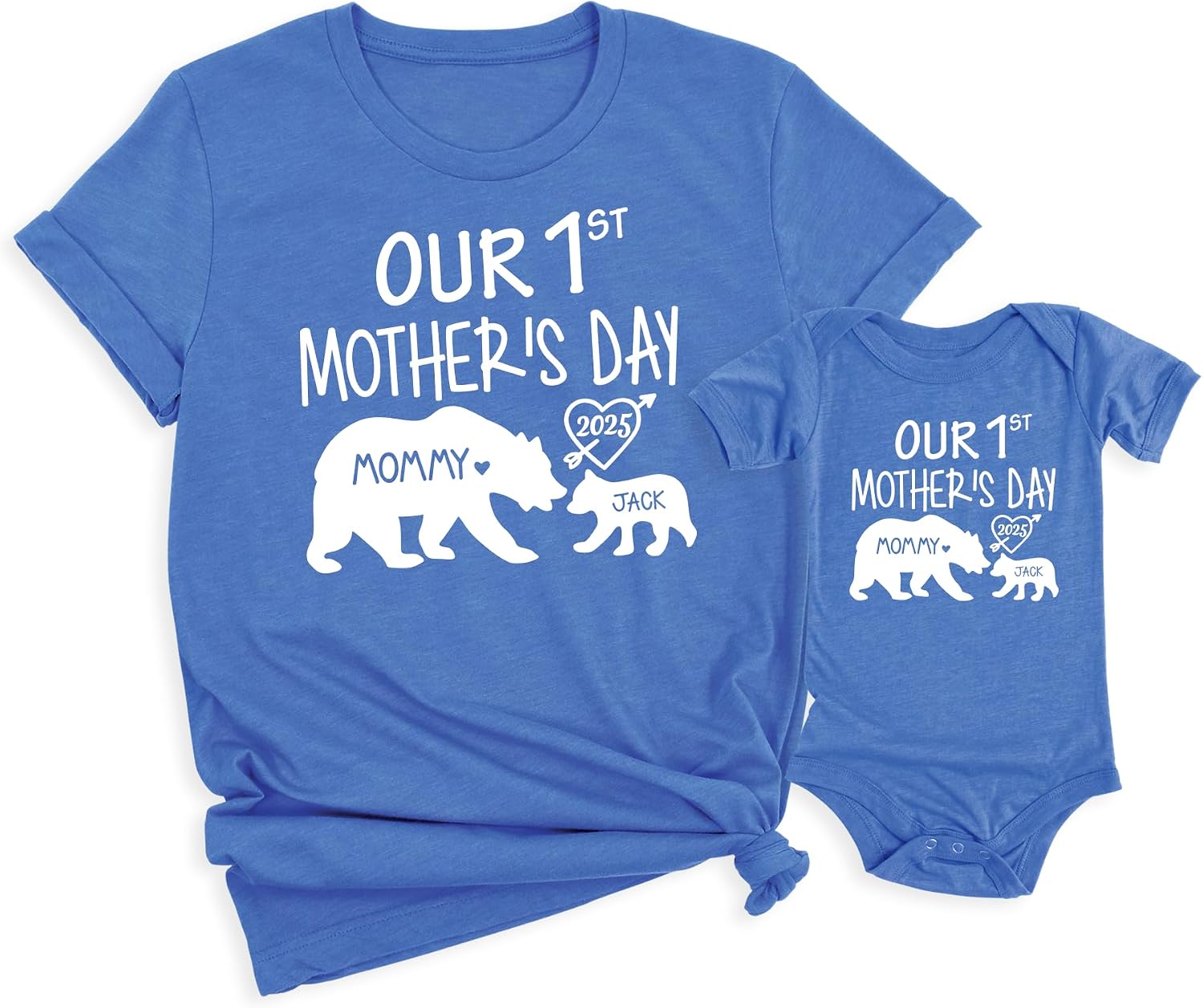 Our 1st Mother's Day Shirt, Mommy and Me Shirts, Matching First Mother's Day Outfits, Customizable with Names and Date, Baby Bodysuit and Mom Shirt Set, Mothers Day Gift Idea, Pack of 2