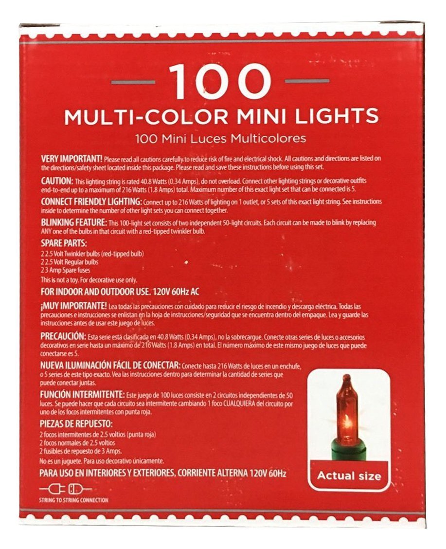 Holiday Time 100 multicolor lights indoor/outdoor spare bulbs and