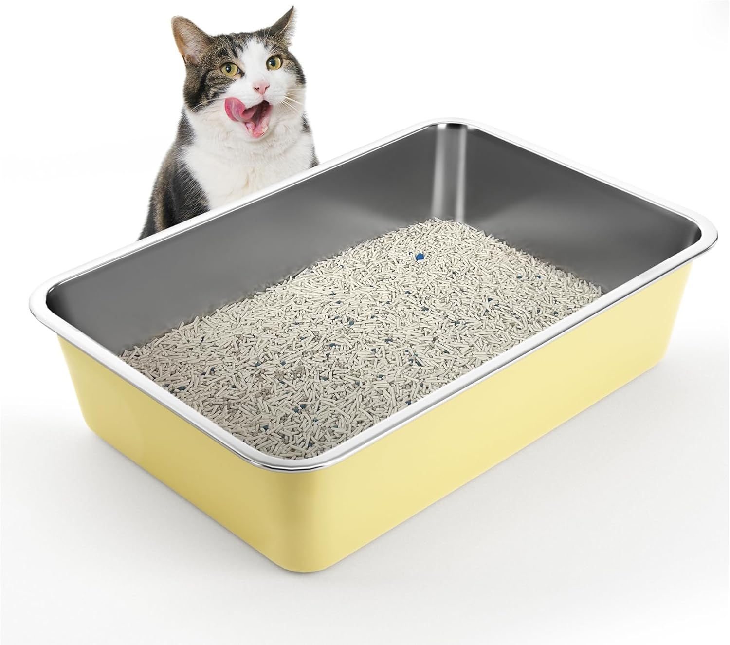 IKITCHEN Stainless Steel Cat Litter Box, Metal Cat Litter Tray with