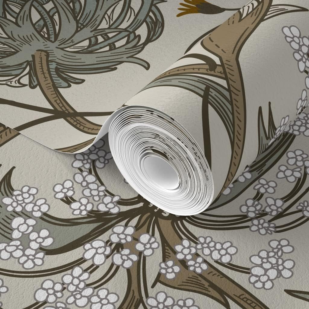 Spoonflower Commercial Grade Wallpaper 27ft x 2ft - Flower Medieval Grass Romantic Dandelion Field Traditional Wallpaper