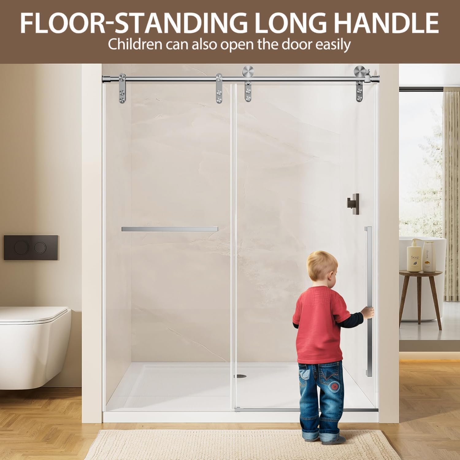 44-48" W x 76" H Glass Shower Door, Frameless Shower Door with 5/16" (8mm) Clear SGCC Tempered Glass, Explosion-Proof Film, Stainless Steel Hardware, Brushed Nickel