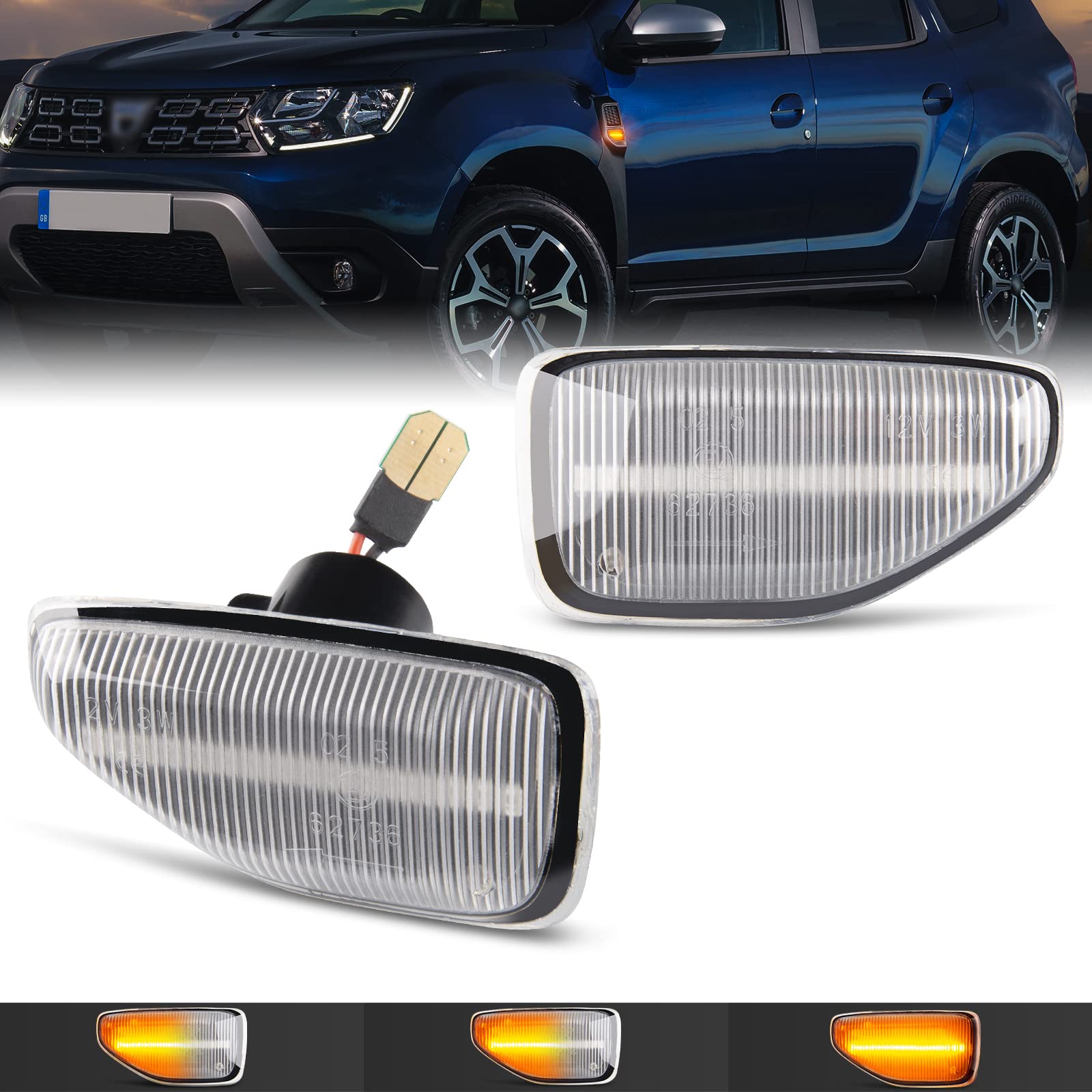 Frecce Laterali LED Per Dacia Duster/Logan/Sandero II - Indicatori Direzione Dinamici (2 Pezzi Nero) - Foto 8