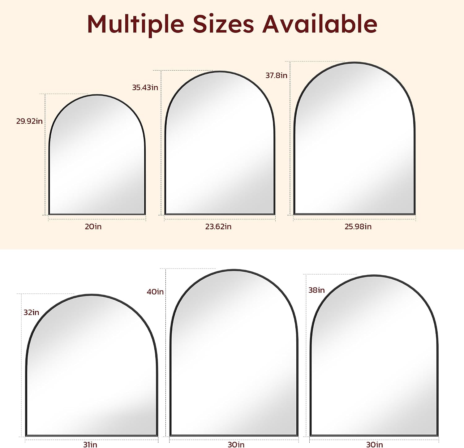 24"x36" Arched Black Bathroom Mirror – Metal Framed with HD Shatter-Proof Glass, Wall-Mounted for Over Sink, Entryway, Living Room, Bedroom