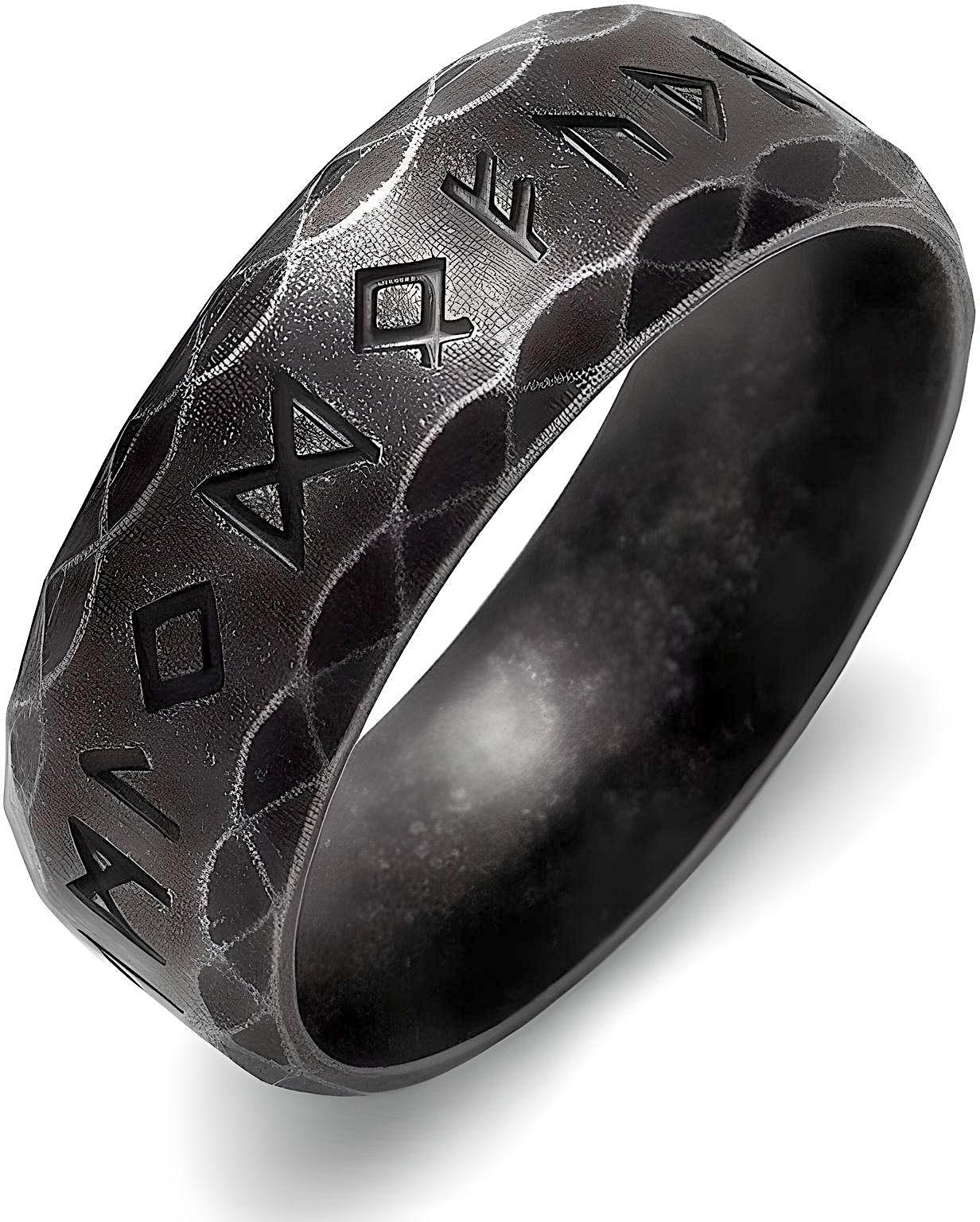 THE MEN THING VIKING NORSE AMULET - Black Oxy Ring | Luxury Solid Pure Titanium Stainless Steel Ring Jewellery for Men (Black - Stainless Steel, 17-21- 24)