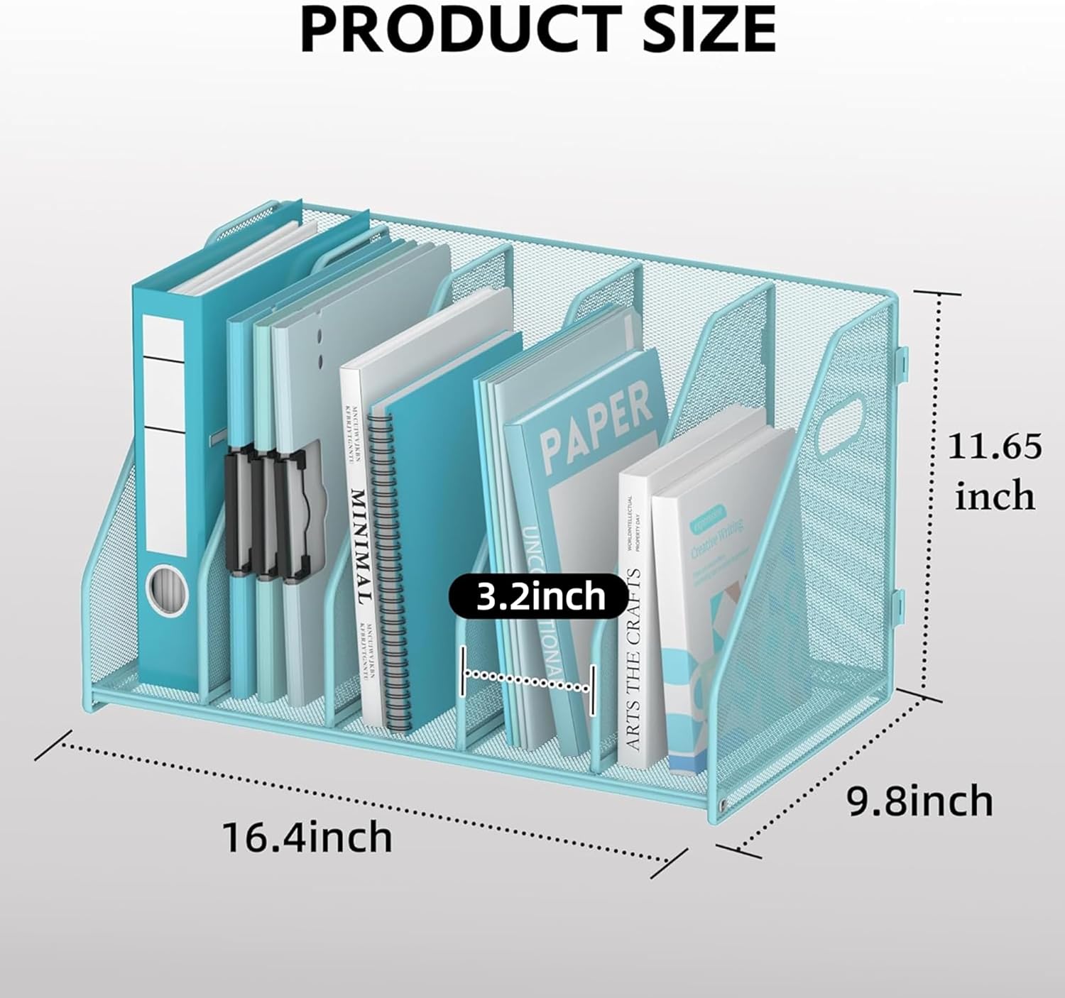 SUPEASY Binder Organizer, Magazine File Holder with 5 Vertical Compartments Rack, Metal Desk File Organizer & Binder Holders, Magazine Organizers for Office Desktop, Home, School (Blue)