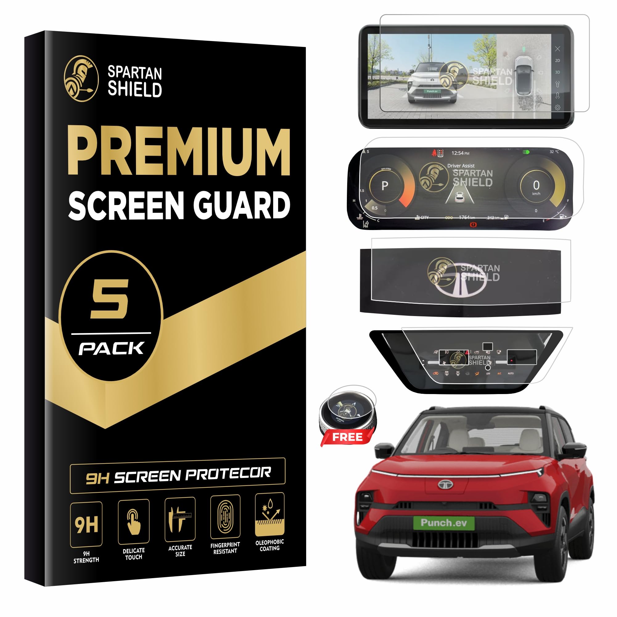 SPARTAN SHIELD {5 PACK} SCREEN PROTECTOR COMBO For NEW TATA PUNCH EV 2024 || EMPOWERED & EMPOWERED+ || 10.25 INCH INFOTAINMENT + INSTRUMENT CLUSTER + STEERING CLUSTER + AC CLUSTER + GEAR KNOB Guard | Punch.EV Car Stereo Digital Display Accessories [N (B0DD47225X) Amazon Price History, Amazon Price Tracker