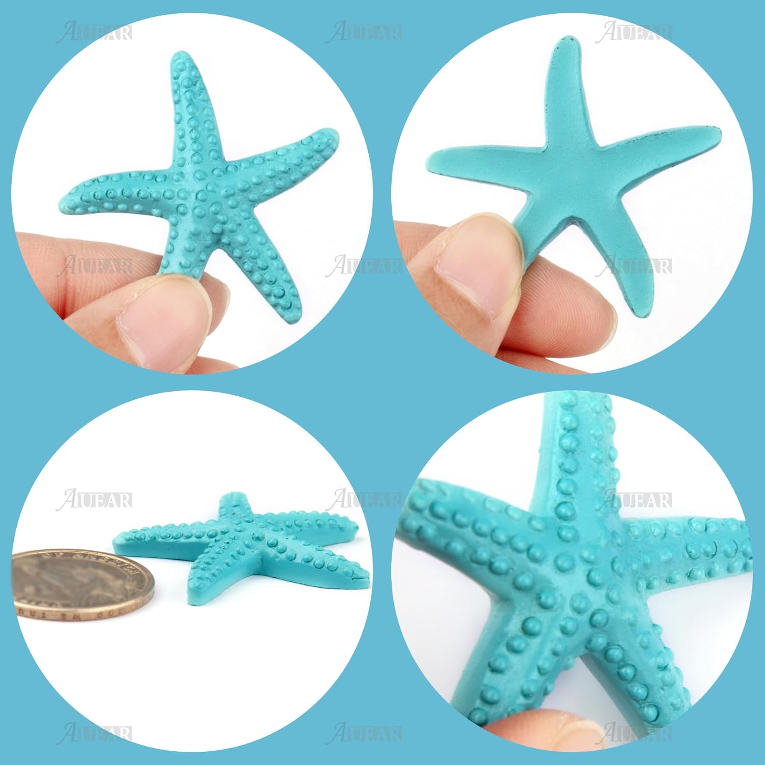 AUEAR, 30 Pack Lovely Starfish Decor Pencil Finger Resin for Wedding Crafts Home Decoration (Light Blue)