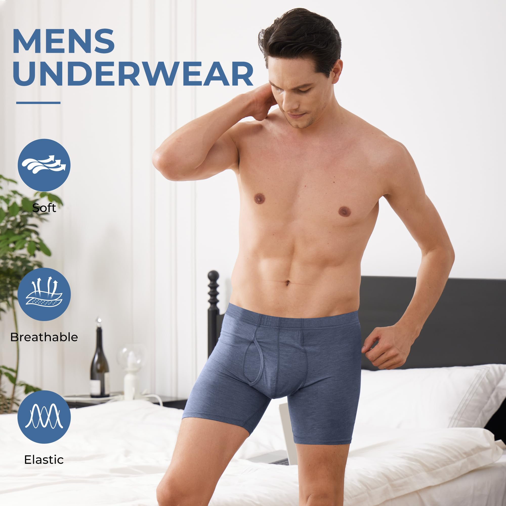 BAMBOO COOL Calzoncillos tipo bóxer para hombre, suaves, transpirables, largos, calzoncillos tipo bóxer para hombre