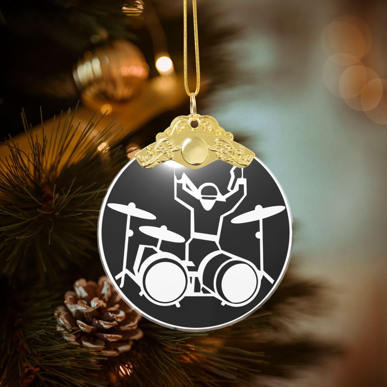 Crystal Christmas Ornaments for Christmas Tree Decoration Hanging Drummer Ornament with Gold Ribbon Crafts Round Pendant for Keepsake Gifts Glass Xmas Decor Party Supplies