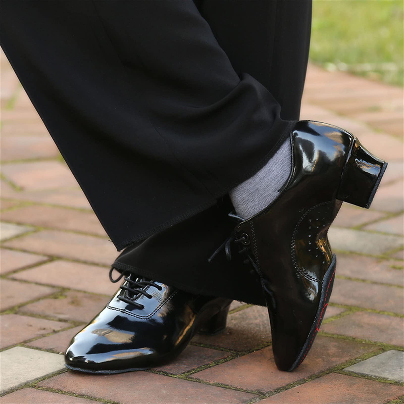 Scarpe da Ballo Latino Uomo Suola Divisa Interna Pelle Verniciata Tacco Basso Traspirante