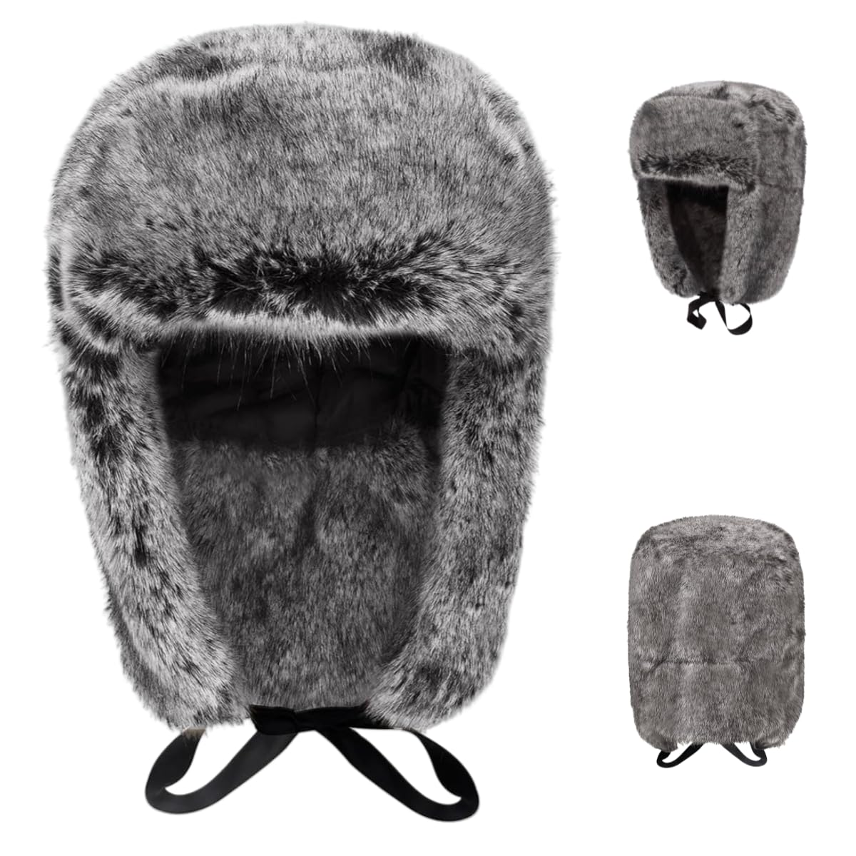 DYZYXJ Mens Winter Thick Warm Hat with Earflaps,Mens Winter Windproof Trapper Hat,Russian Ushanka Aviator Hat with Earflaps for Men Women (3XL, Grey)