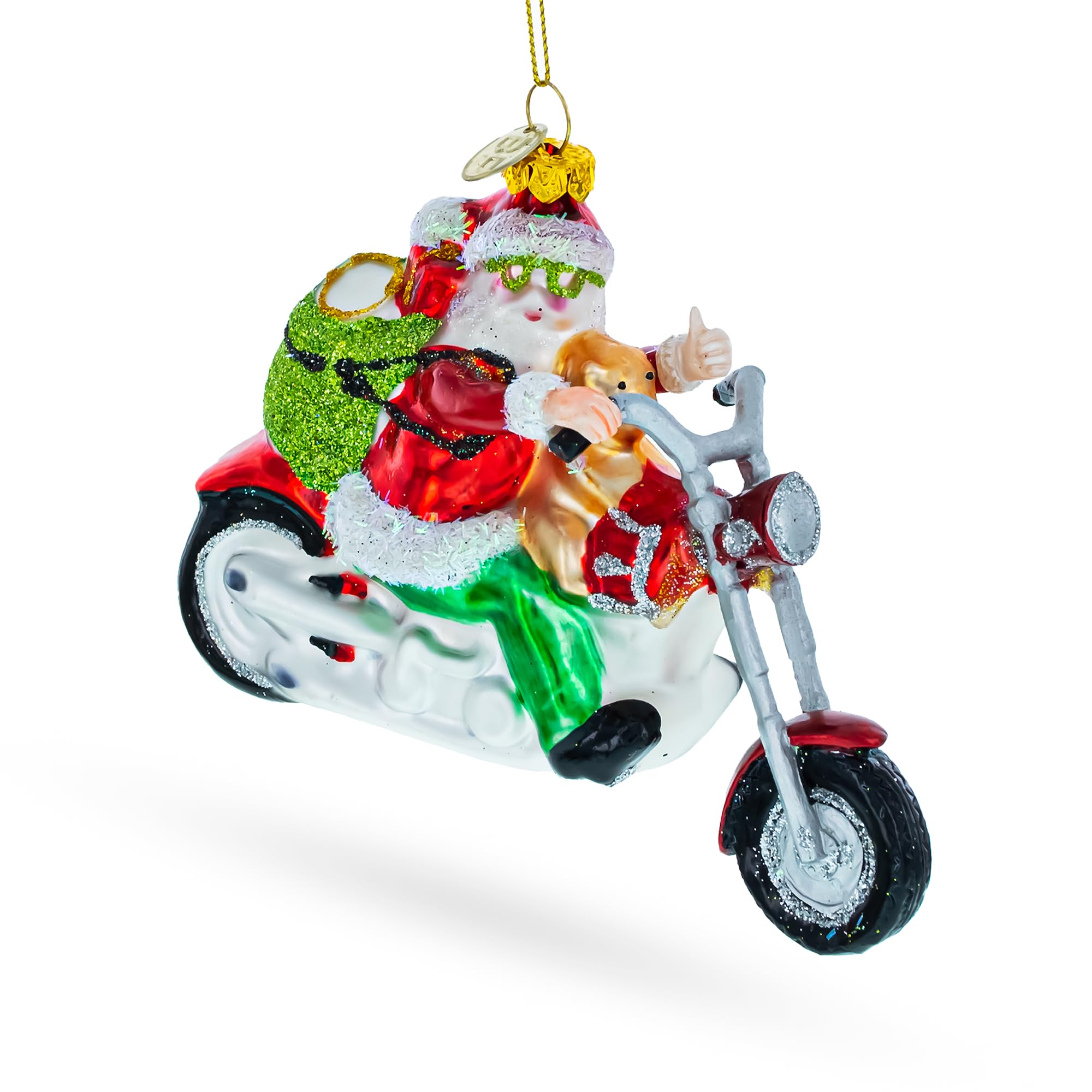 Scooter-Riding Santa Blown Glass Christmas Ornament