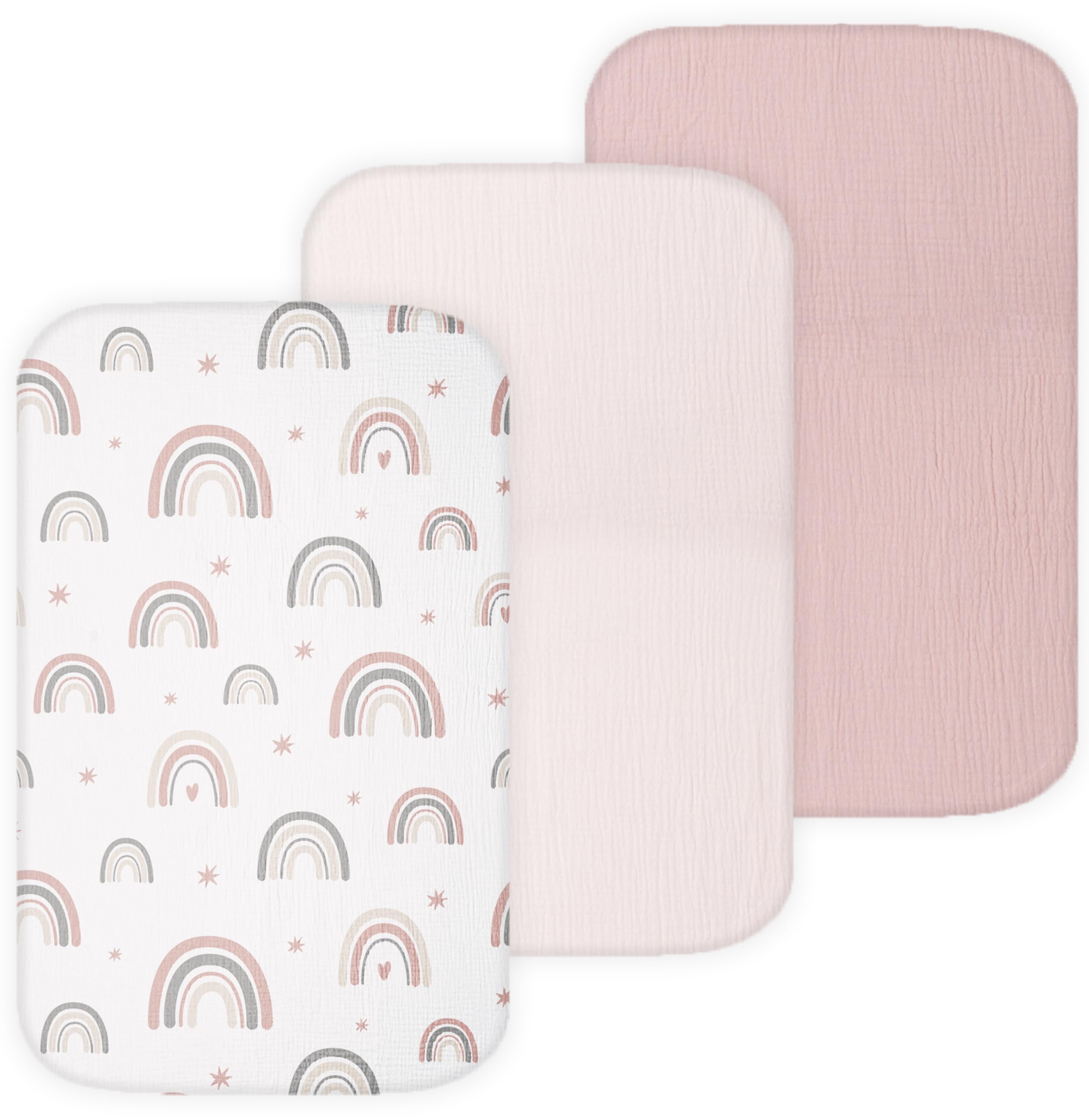 Muslin Bassinet Sheets for KoolerThings, Fodoss, Koolababy, YADAQE, Soobaby, Bonbay Bassinet Bedside Sleeper by TansyPanda, 3PC, 20×33 in, Ultra Soft, Breathable, Snug Fit, Unisex Boys Girls, Pink