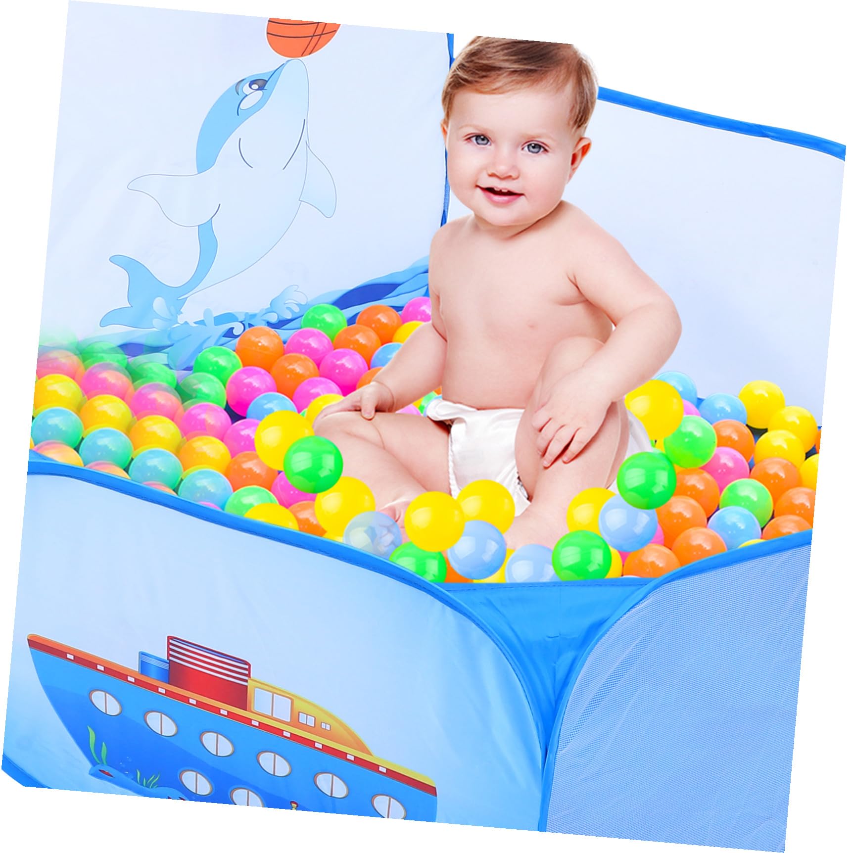 Piscina Giochi a Forma di Delfino in Poliestere Blu per Bambini