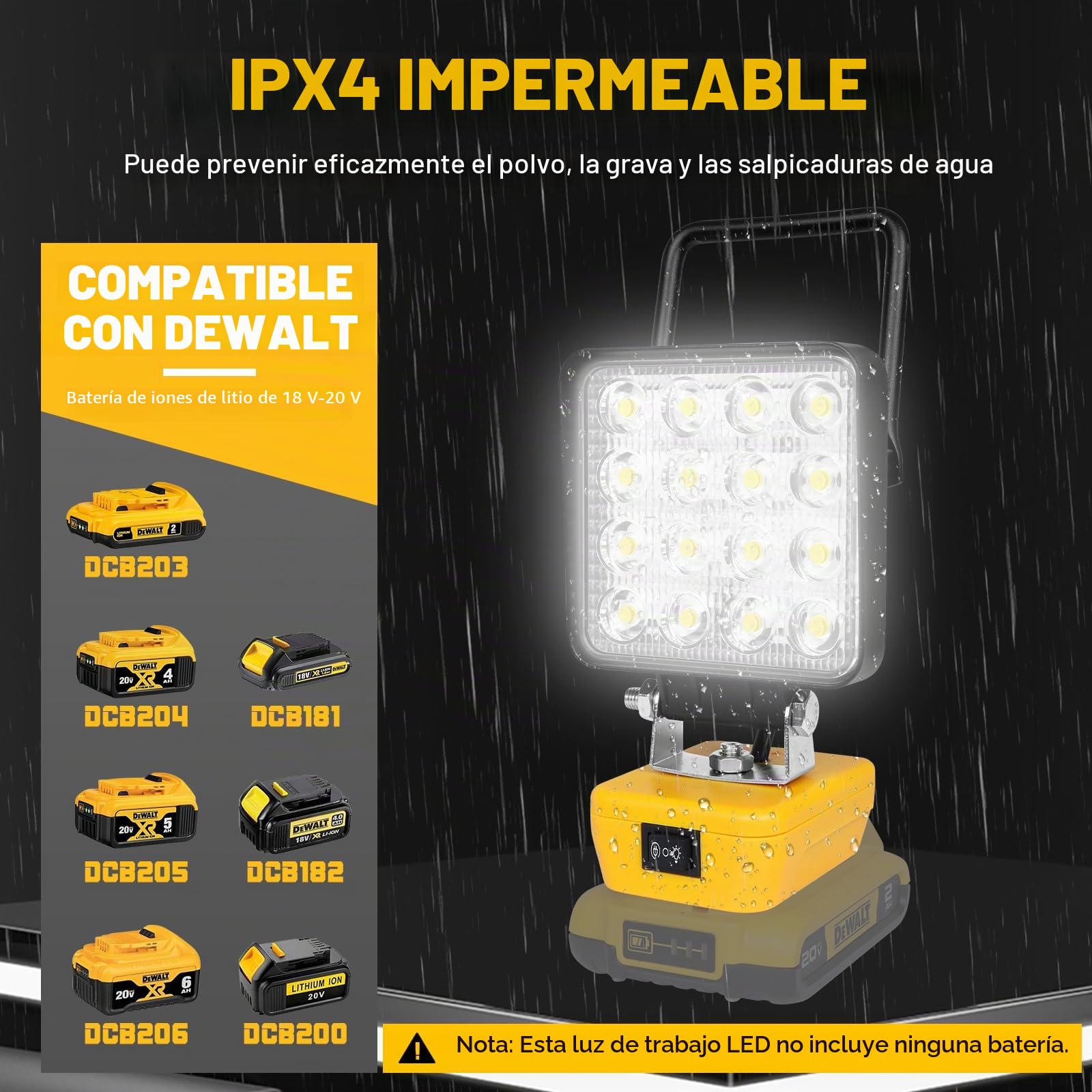 RIGIDON Recargable Portatil Foco de Trabajo Led para Batería Dewalt 18V /20V (Sin Batería), 4 Pulgadas 48W 4800LM Foco Led Lámpara para Camping, Trabajo, Pesca, Emergencia, 6000K Blanca