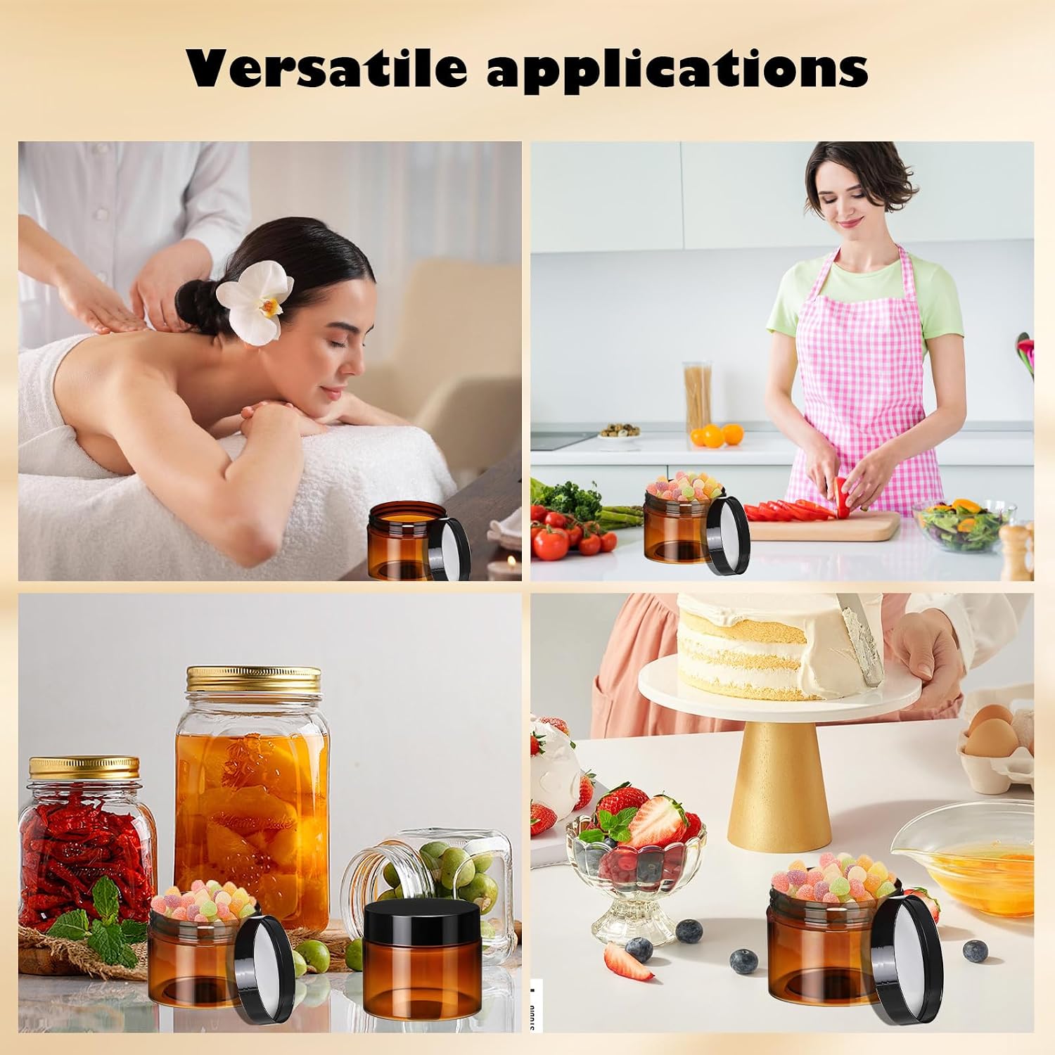 110 Pcs 4 oz Amber Plastic Cosmetic Jars with Lids, Round Airtight Refillable Containers Leak Proof Empty Cosmetic Jars for Lotion, Cream, Powder, Ointment, Beauty Products Travel Storage