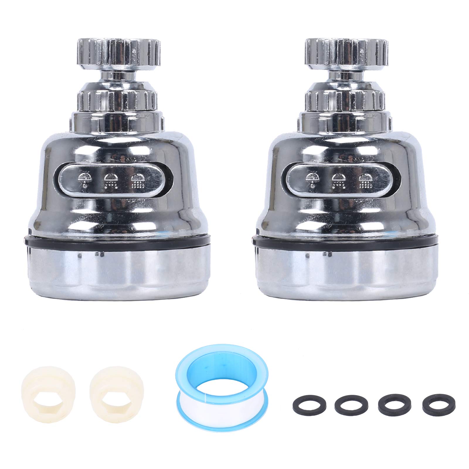 DAYREE 2 Pcs Movable Kitchen Faucet Heads 360° Rotatable Faucet Sprayer Heads with Thick Water-Adhesive Cloth Raw Tape with 3 Modes Spray for Kitchen and Bathroom
