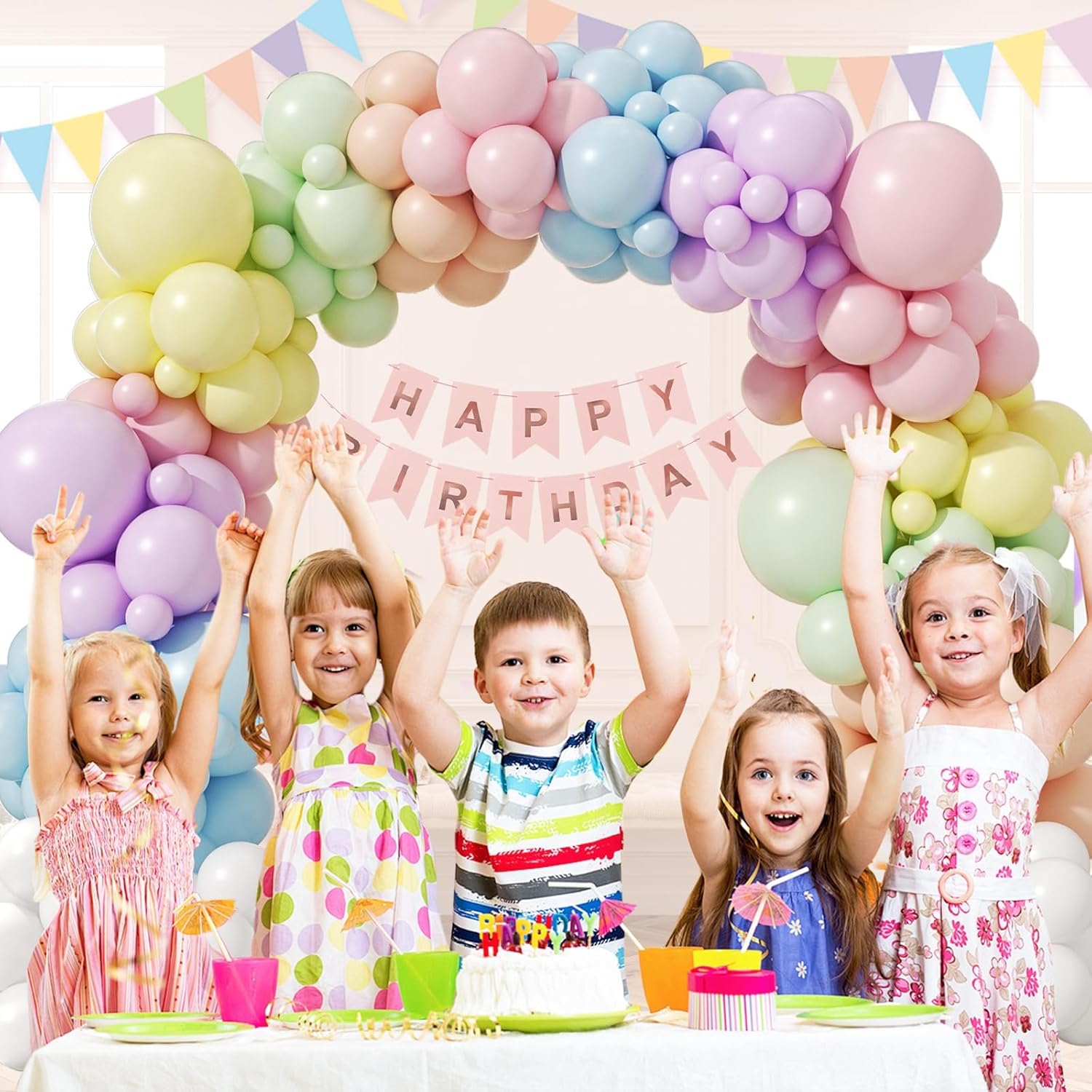 164pcs Pastel Balloon Arch, Pastel Balloon Garland with Pastel Pink Purple Yellow Blue Green Orange Balloons for Easter Rainbow Baby Shower Birthday Party Decorations