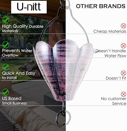 Miniatura 6 de U-nitt Cadena de lluvia colección de agua para canalones, atrapador de agua de lluvia y desviador, cadenas de 8.5 pies para jardín exterior, copas