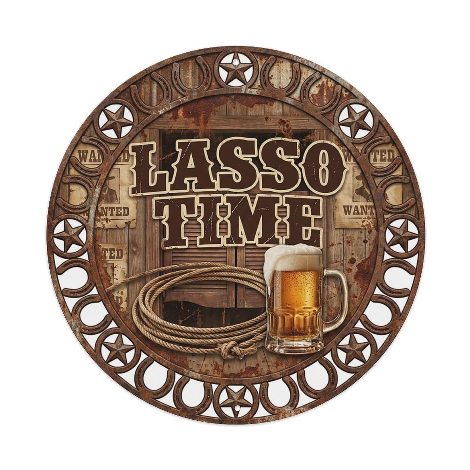 Vintage Beer Western Cowboy Lasso Time Retro Bar for Pub Vintage Metal Tin Sign Plaque Wall Decor for Cafe, Club Bar, Office, Garden Metal Poster 8x8Inch