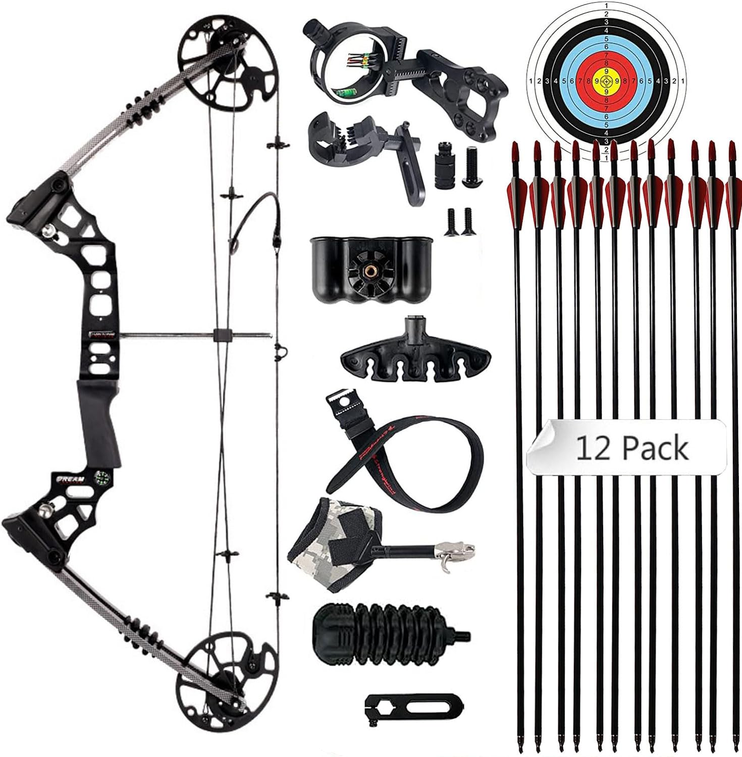 Arco Compound SHARROW 30-70lbs Regolabile - Set Caccia Con Frecce IBO 320fps - Foto 11