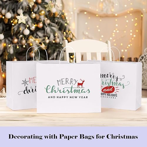 Miniatura 8 de GSSUSA Bolsas de regalo de papel grandes de 16 x 6 x 12 pulgadas, 25 bolsas de papel blanco con asas, bolsa de compras para pequeñas empresas, papel