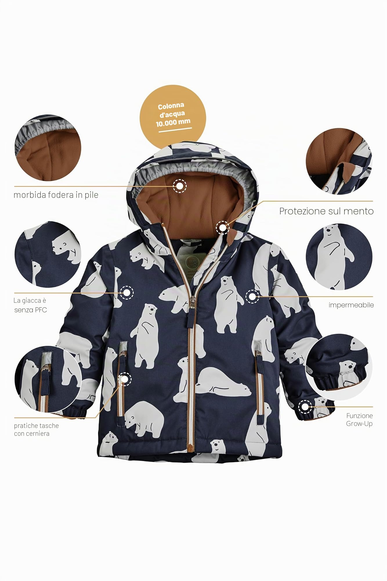 firstinstinct by killtec bambini Giacca da sci impermeabile/giacca funzionale con cappuccio e ghetta antineve FISW 30 MNS SKI JCKT, dark blue, 122, 39907-000