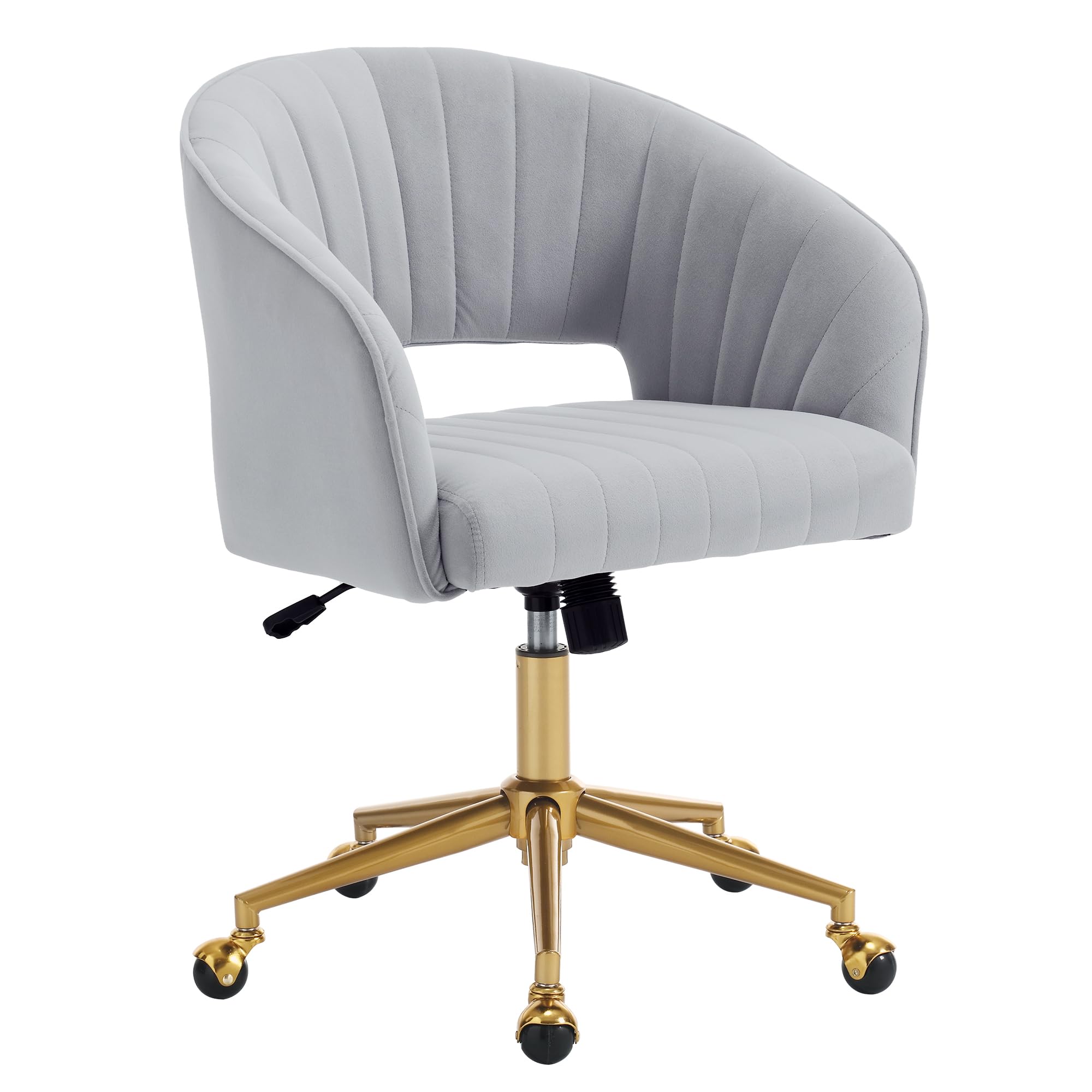 Home Office Chair Swivel Velvet Desk Chair Accent Armchair Upholstered Modern Tufted Chairs with Gold Base for Girls Women Ergonomic Study Seat Computer Task Stools for Living Room(Light Gray)