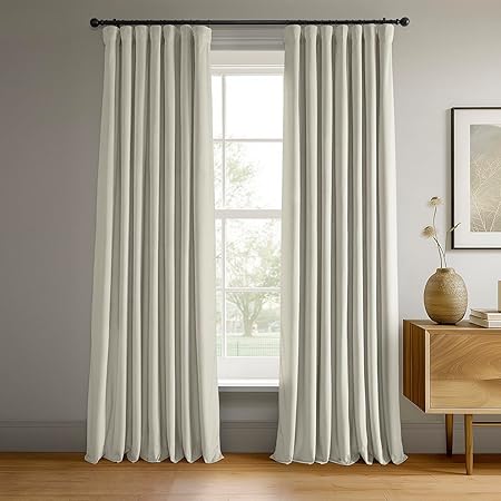 HPD Half Price Drapes Signature Velvet Thermal Blackout Curtains for Living Room 108 Inch Long (1 Panel) Rod Pocket Insulated Blackout Curtains for Bedroom Window Curtains, 50W x 108L, Porcelain White