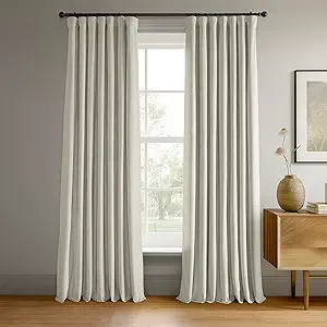 HPD Half Price Drapes Signature Velvet Thermal Blackout Curtains for Living Room 120 Inch Long (1 Panel) Rod Pocket Insulated Blackout Curtains for Bedroom Window Curtains, 50W x 120L, Porcelain White