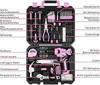 Set de scule DEKO cu șurubelniță cu acumulator și trusă, 126 piese, pentru bricolaj în birou și grădină, roz 2