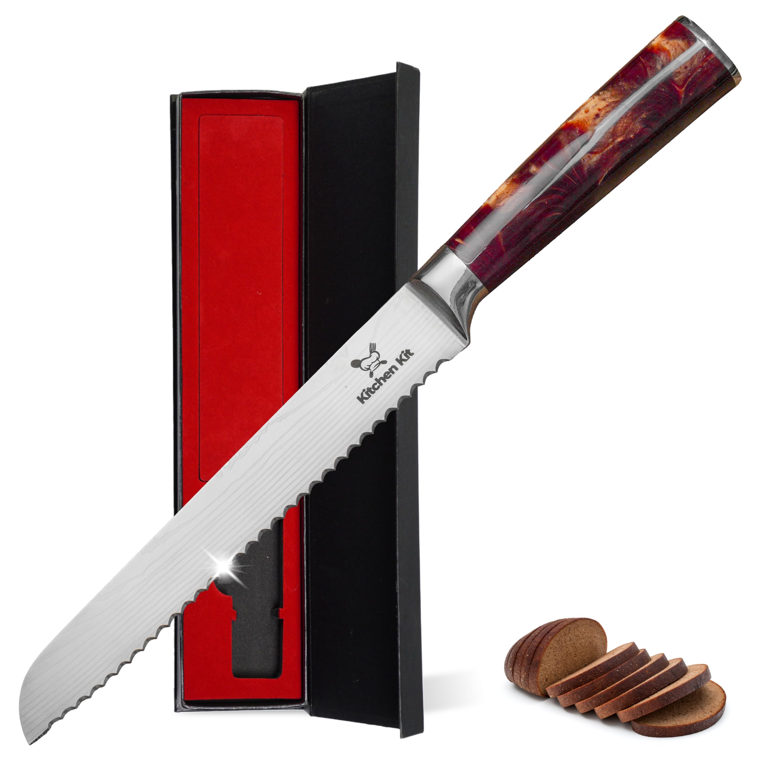 Bread Knife for Homemade Bread Sourdough Damascus Style Serrated Bread Knife 10 Inch - Ultra Sharp Cuchillo para