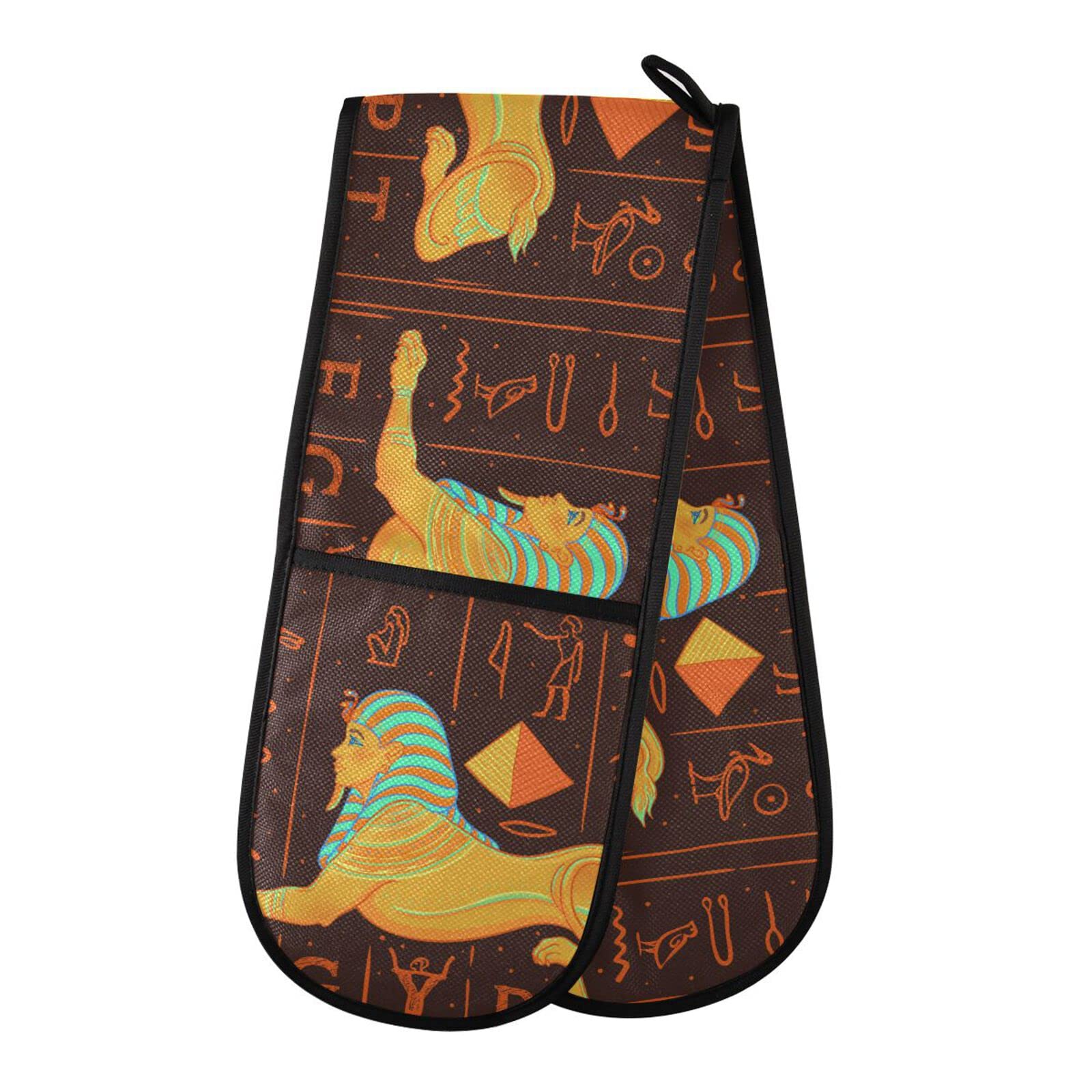 Double Oven Glove Sphinx Egyptian Mythica Heat Resistant Double Ovens Mitt Modern Cooking Gloves Potholders — image 1