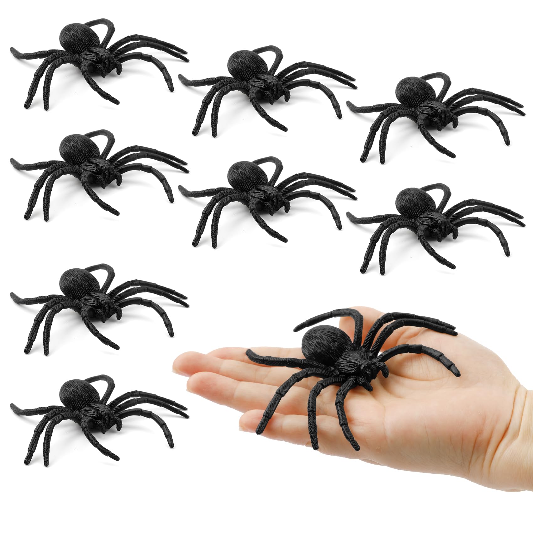 c Spiders, Fake Spiders, Realistic Spiders for Halloween, 8PCS Halloween Decorative Supplies Toys Black Spider Prank Scare Fun Practical Surprise Joke, 3.9 x 3.7 Inches