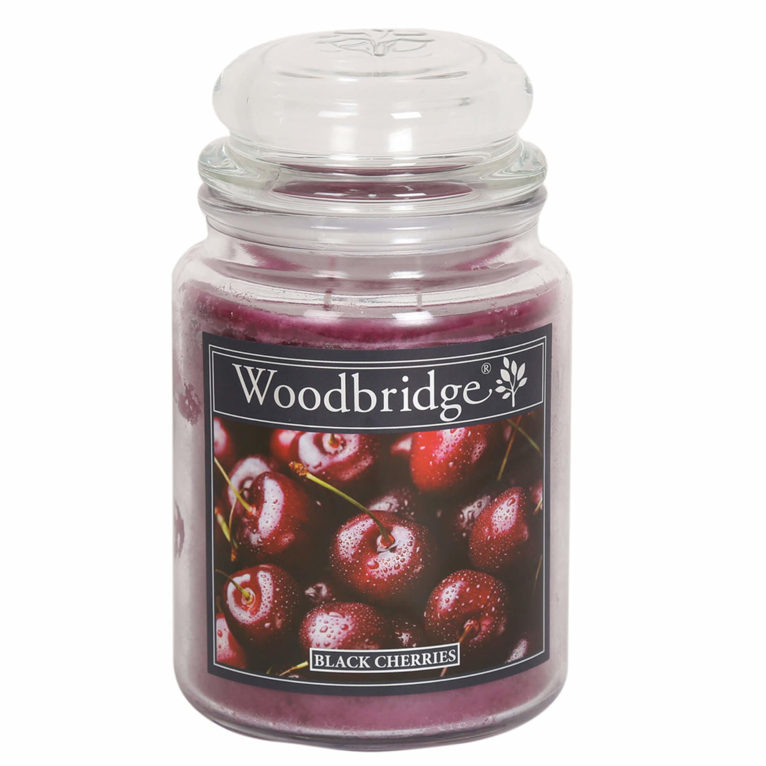 Woodbridge Black Cherries, Sandalwood & Cherry Scented Candle in Glass jar, 565 g, 2 Wicks, 130 Hours Burn time, Purple