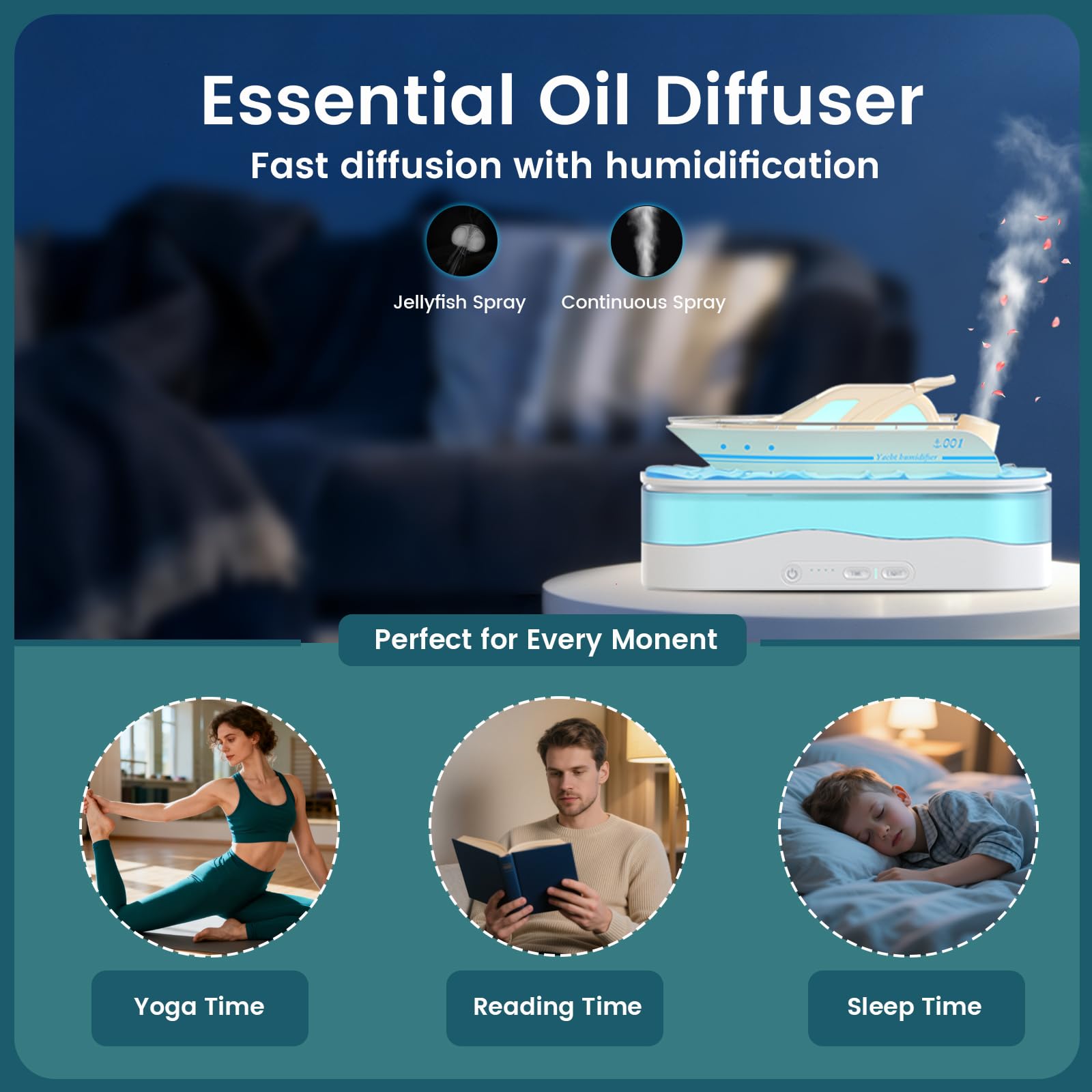 Diffusore di oli essenziali, diffusore per aromaterapia con luce in 7 colori, umidificatore a ultrasuoni da 150 ml, con spegnimento automatico e timer, 3 modalità, per casa, camera da letto, ufficio