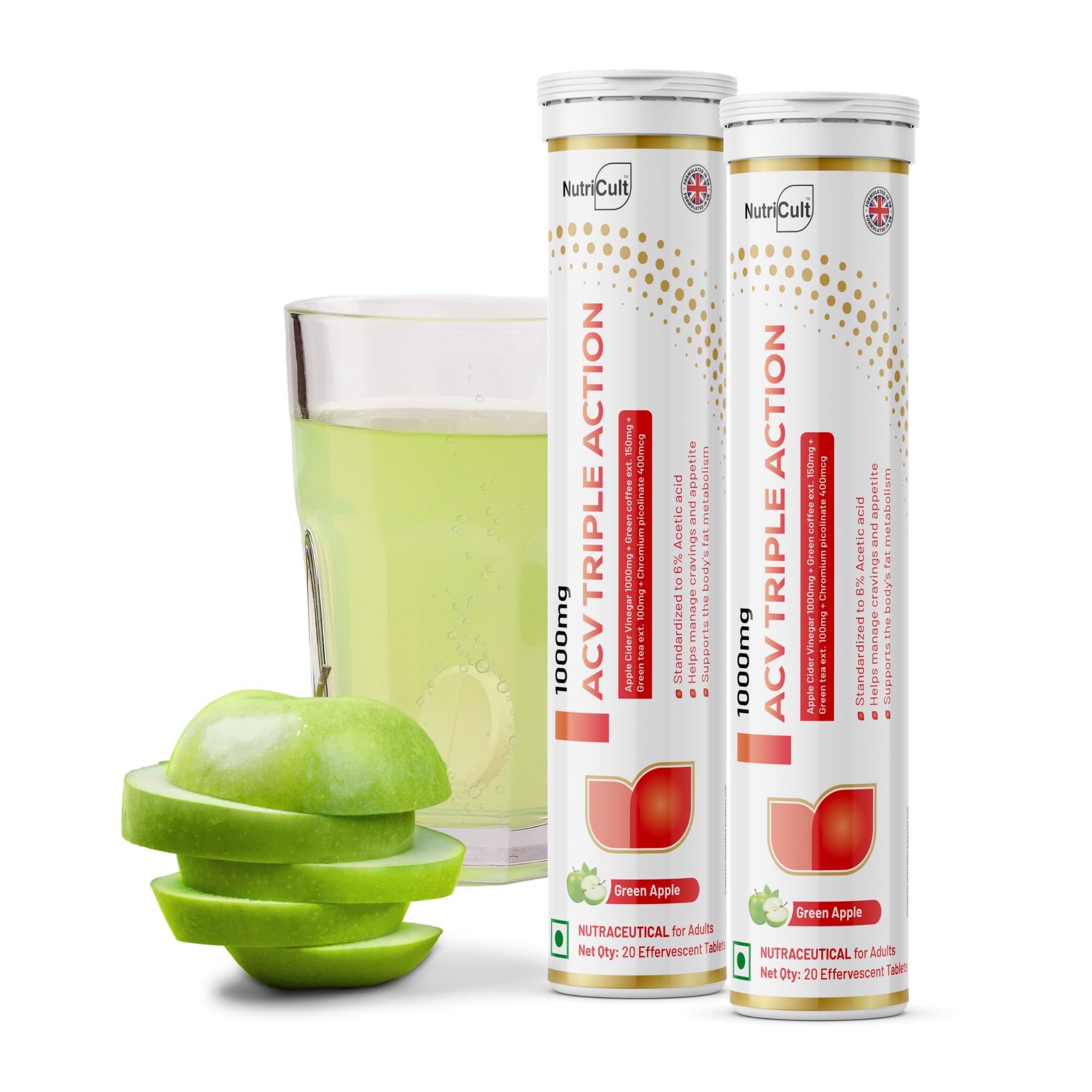 Apple Cider Vinegar Effervescent Tablet 1000mg with The Mother Green Tea Extract, Green Coffee & Chromium Picolinate | ACV Tablets for Metabolism Support (40 Tablets (Pack of 2))-image-39