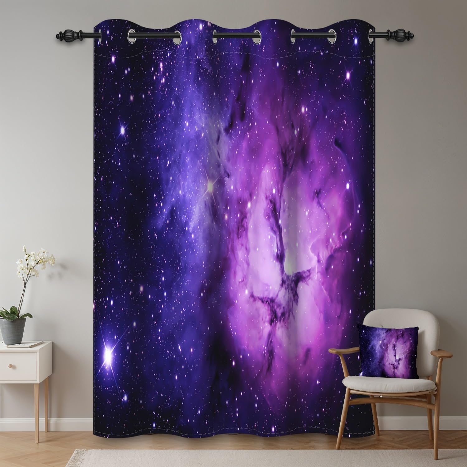 ggaimwf 53"x 69" Galaxy Eyelet Curtain for Kids Bedroom Space Purple Nebula Starry Sky Fantasy Thermal Grommet Room Dividers Blackout Window Drapes for Boys Girls Playroom Living Room,1-Single Panel - Image 2