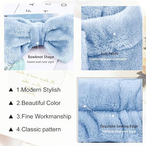 Miniatura 2 de Paquete de 6bandas para el cabello con moño, para maquillaje facial, suaves, de polar, para la ducha y para lavarte la cara