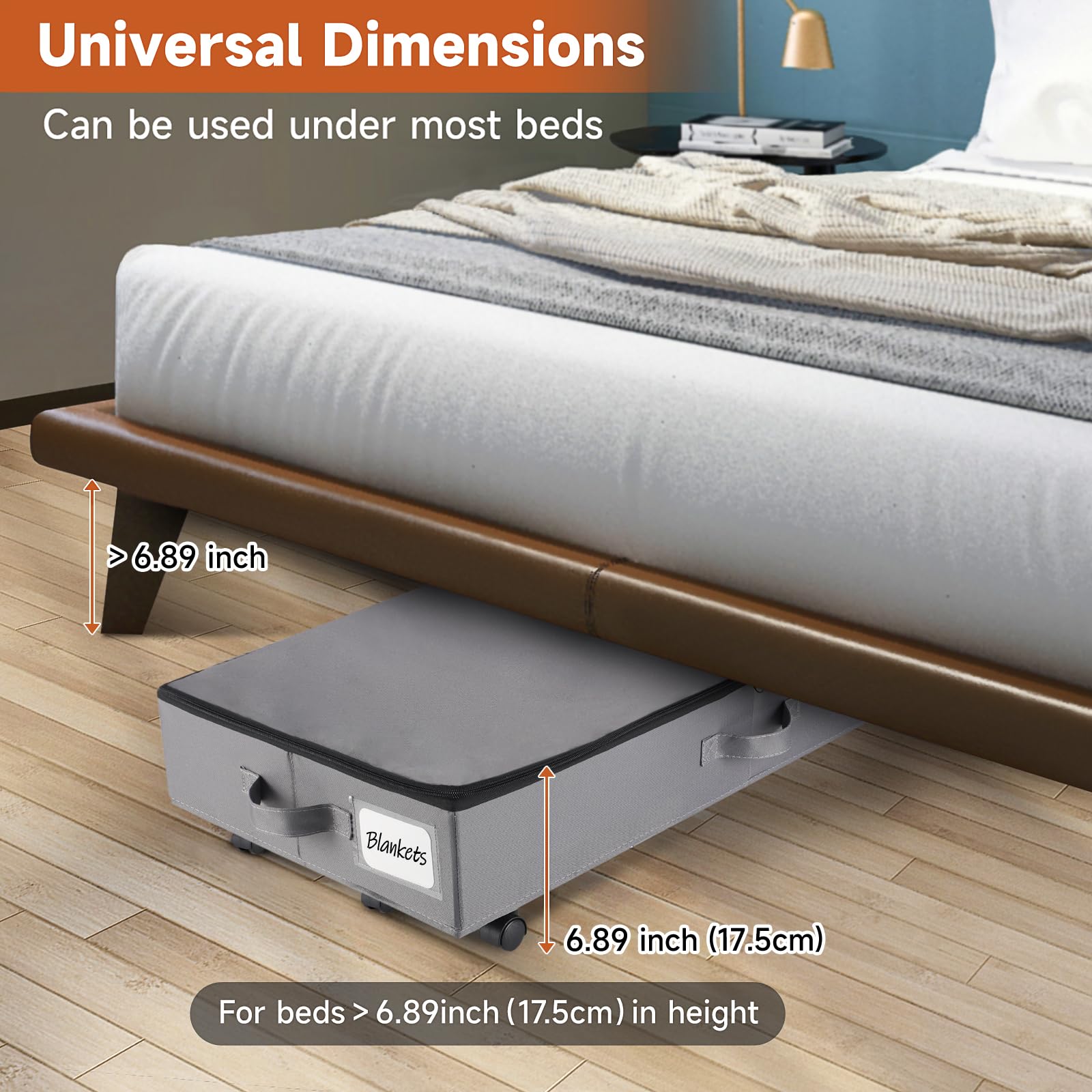Under Bed Storage with Wheels, 43L Large Capacity Under Bed Storage Organizer, Thicken 600D Oxford Cloth Underbed Storage Containers with Handle & Label, Under Bed Organizer Bin for Clothes Toys Shoes