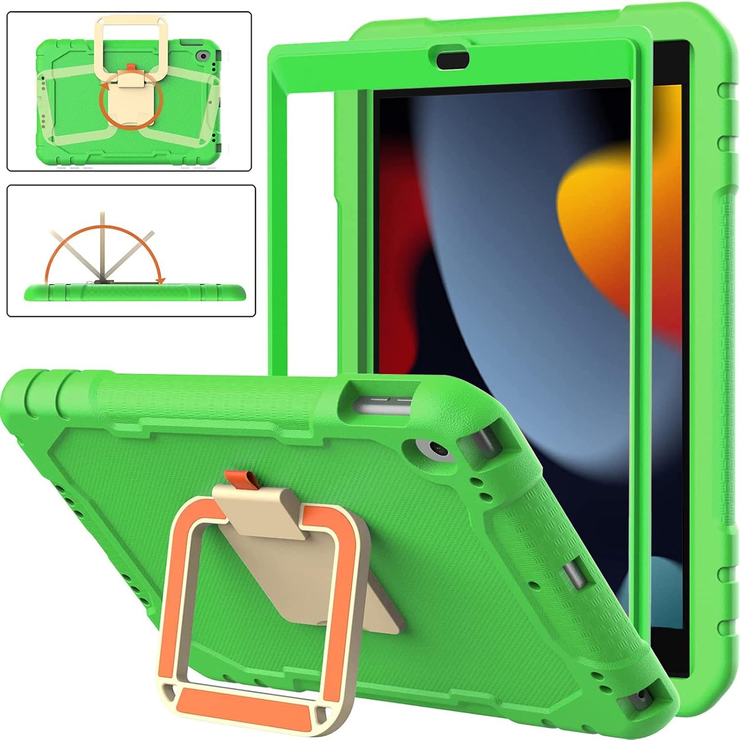 BMOUO Kids Case for iPad 8th/7th Generation, iPad 10.2 Case, Built-in Screen Protector, Shockproof Lightweight [360° Rotating Handle Stand] [Pencil Holder] Case for iPad 10.2 inch 2020/2019,Green