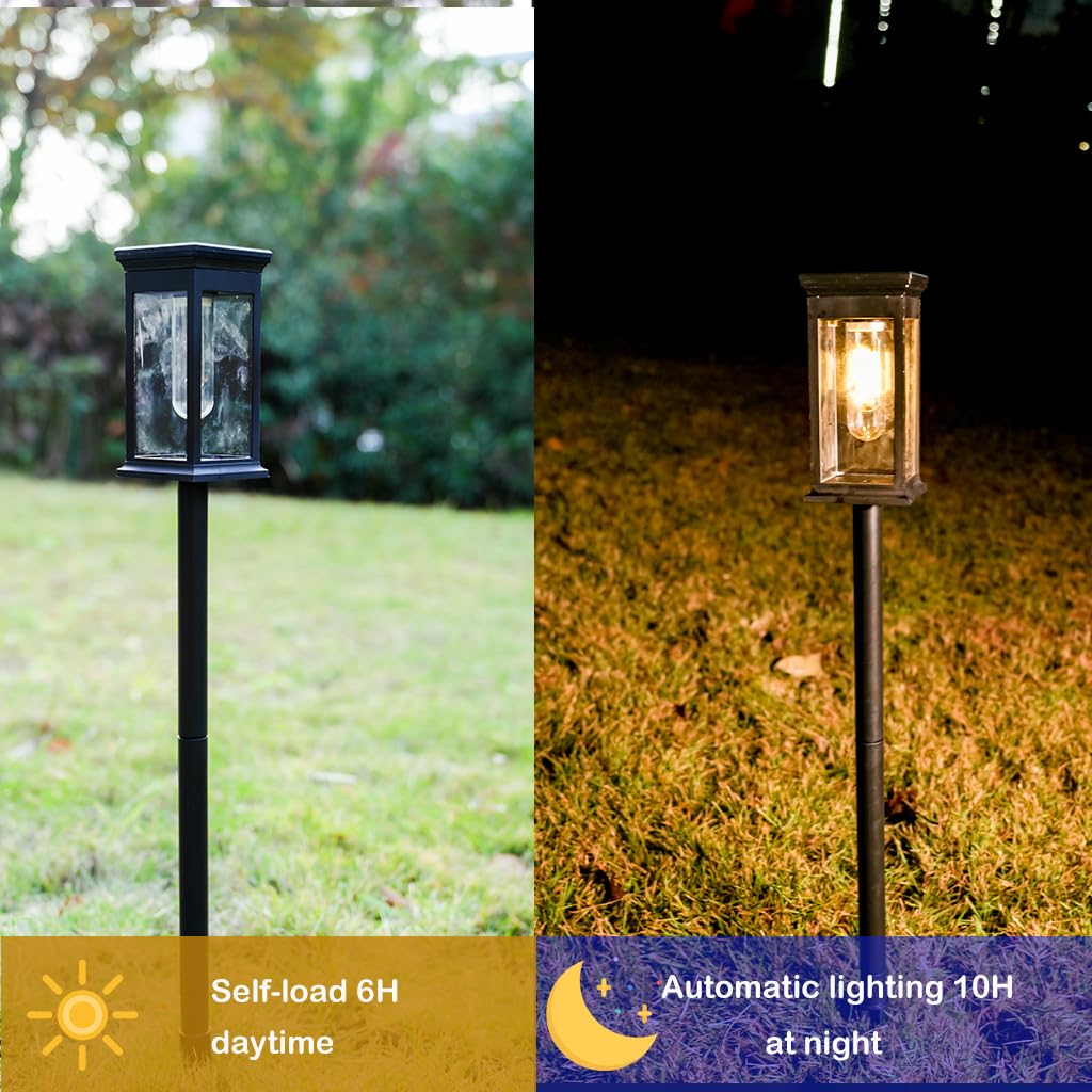 Hqynss Solar Garden Lights Outdoor, 4 Pack Upgraded Tungsten Glow LED Pathway Lights, IP65 Waterproof, Auto On/Off - Image 2