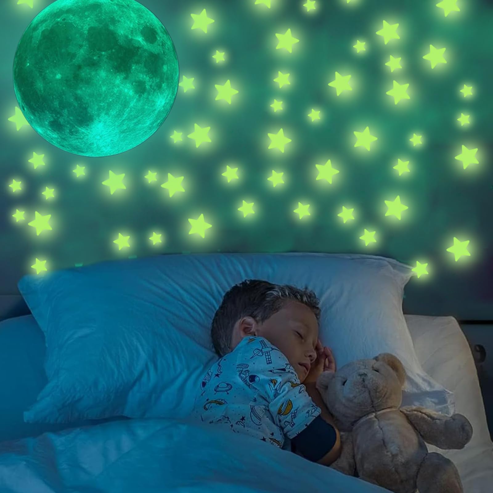 334 Piezas Estrella Luminoso Pegatinas, Absorción luz Estrellas Fluorescentes para Techo, Punto Estrella Luna Pegatinas Fluorescentes para Decoración Dormitorio Niñas, Niños