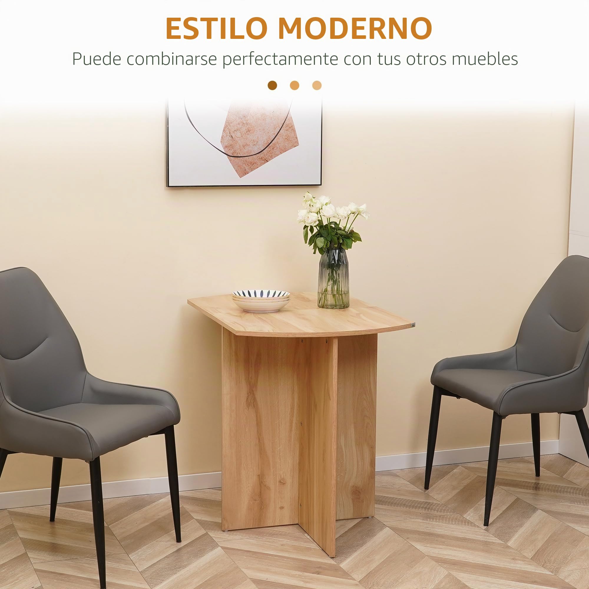 HOMCOM Mesa de comedor plegable ahorradora de espacio 90x60x74 cm Roble | Mesa de madera para exteriores para cocina y salón.