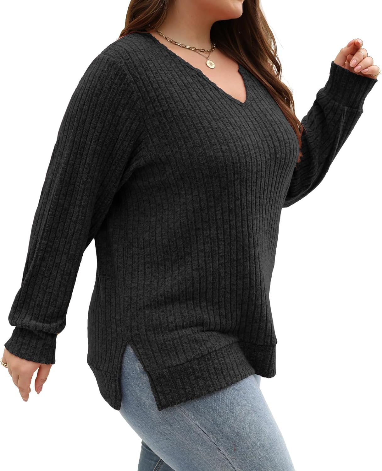 Gloria&Sarah Women's Casual Long Sleeve V Neck Lightweight Knitted Sweaters Loose Fit Plus Size Tunic Tops L-4XL - Image 4