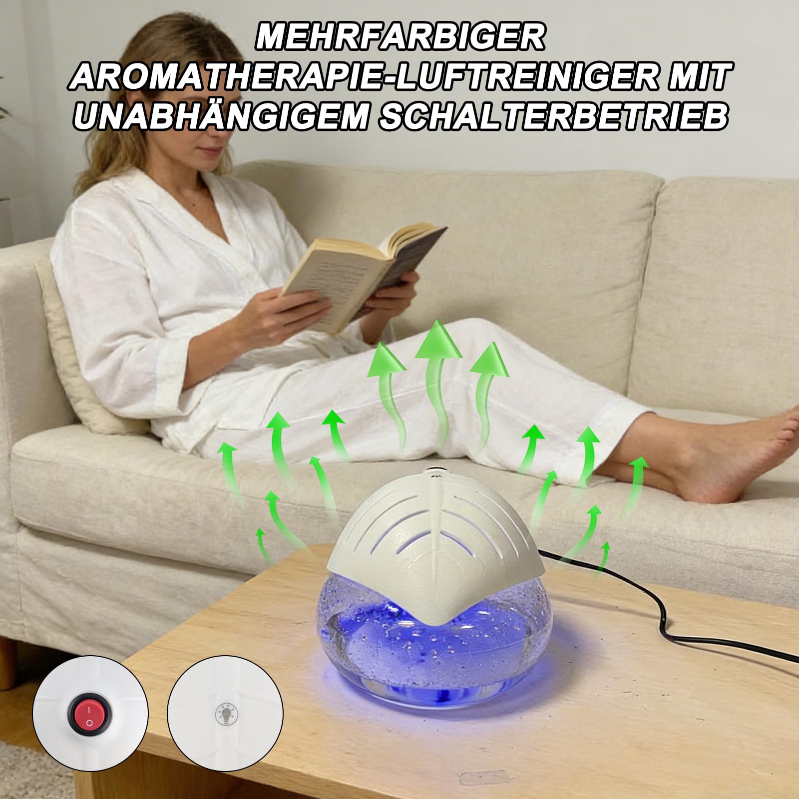 Lufterfrischer Raumluftreiniger - Unabhängiger Steuerschalter Lufterfrischer mit Lonisator, 2 in 1 Duftzerstäuber & Airfresher Bowl, air purifier bis 60 m², Raucherzimmer, Wohnzimmer, Büro, Unter 40dB