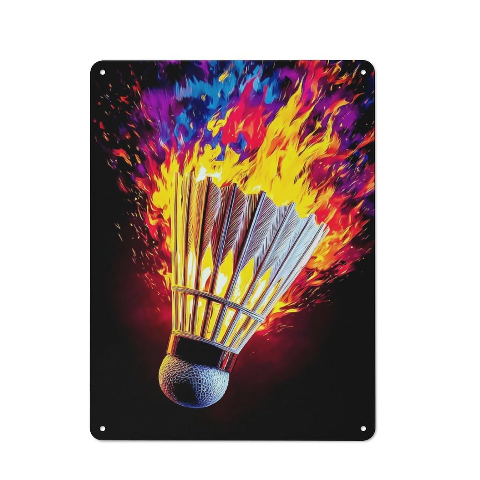 Junmoney Flaming Badminton Shuttlecock Art Vintage Bistro Metal Sign 40X30cm, Bistro Wall Plaque For Takeaway, Bar, Kitchen Or Counter Area