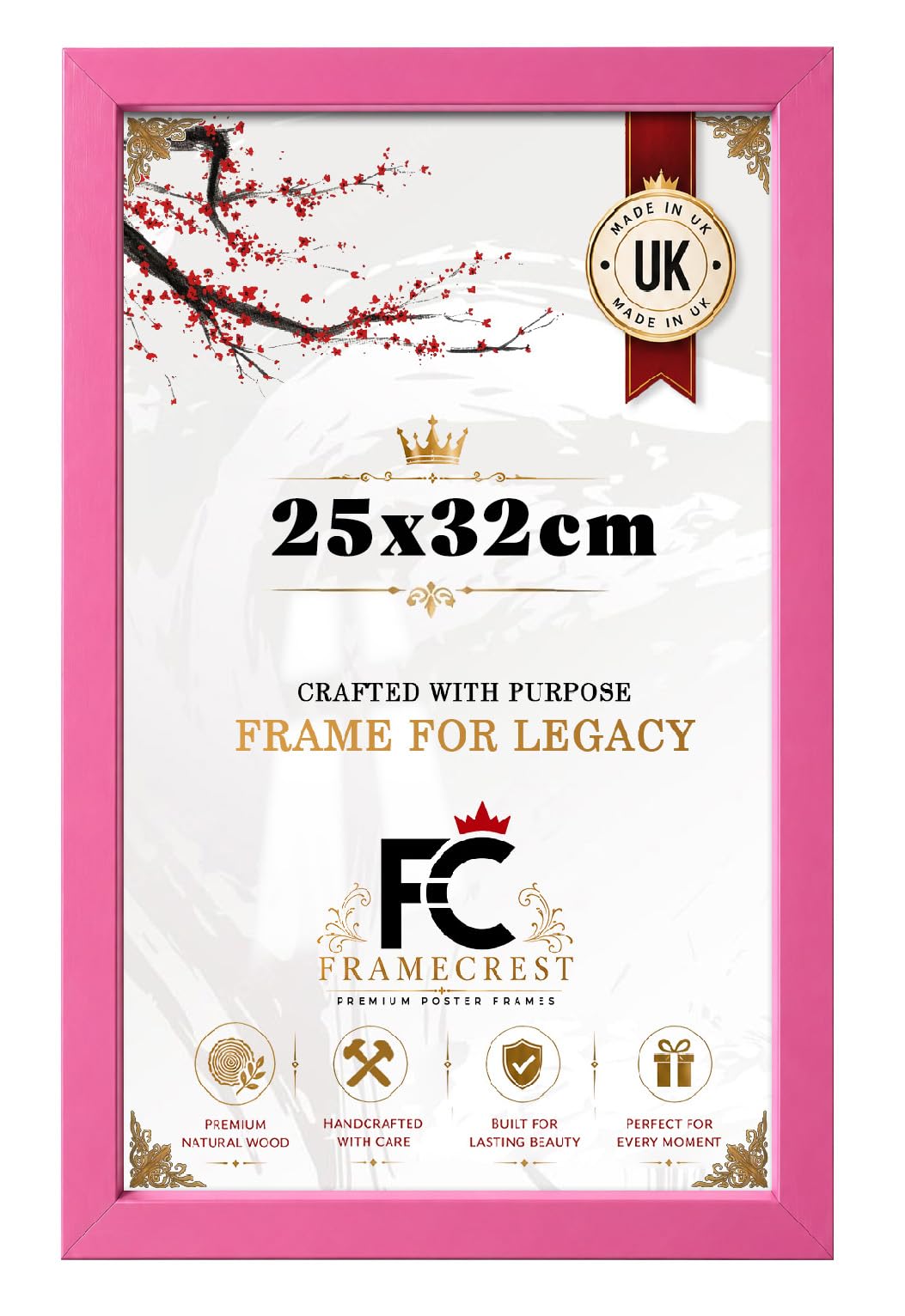 FRAMECREST Stunning 25x32cm MDF Poster/Photo Frame |Solid Engineered Wood/MDF Crystal Clear HD Perspex | Living Room & Office Wall Gallery Décor -[Pink] — image 1